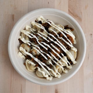 Mushroom and Onion Dumpling Bowl